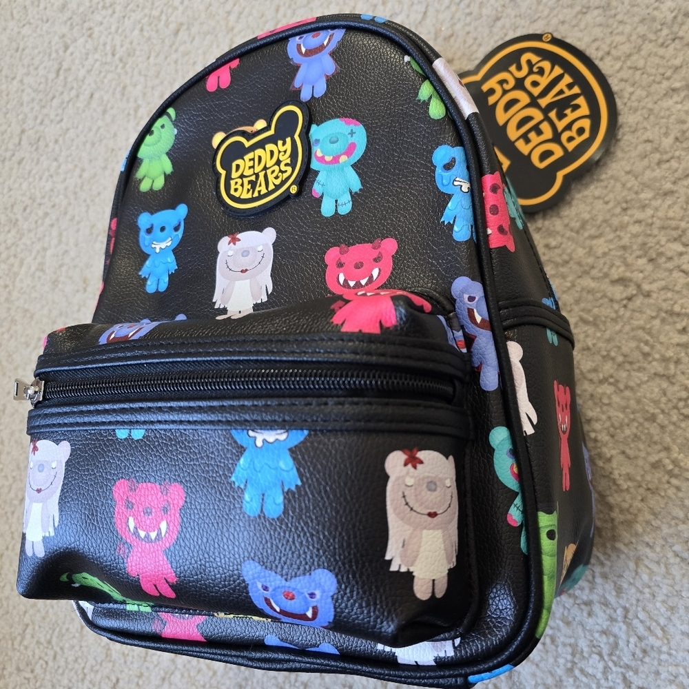 NWT Deddy Bears Black Backpack with Colorful Bear Print